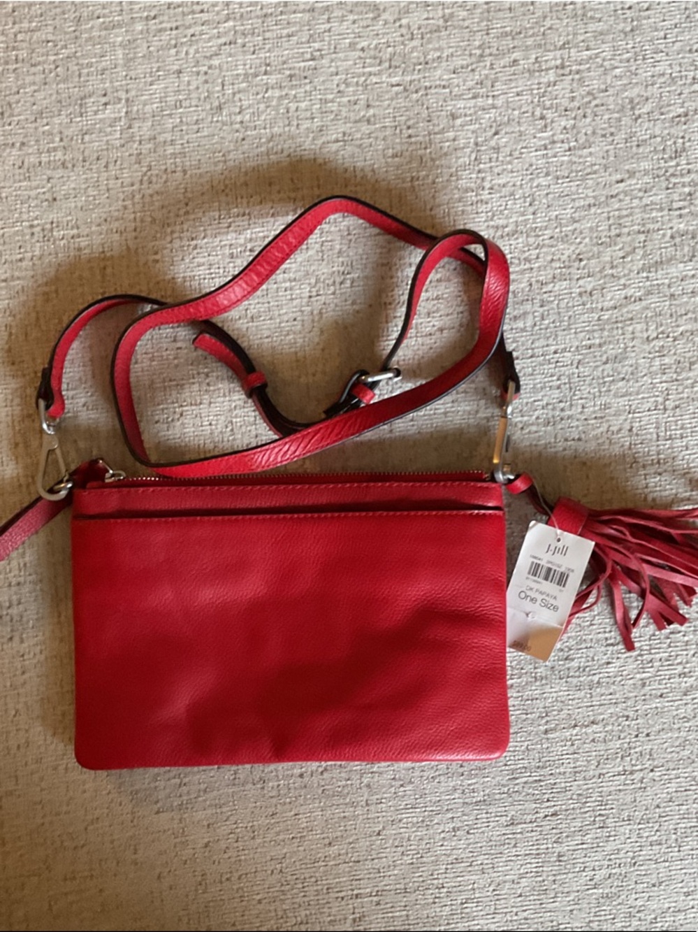 J Jill Leather Dark Papaya Red Crossbody Bag with Tassel NWT